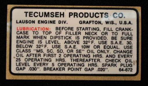 Picture of 36261 Tecumseh Parts DECAL